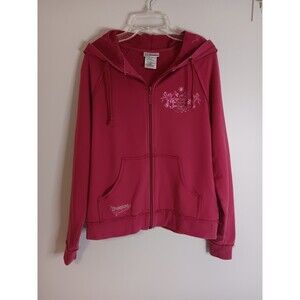 Disneyland Mickey Mouse Pink Embroidered Zip Hooded Sweatshirt Jacket Sz Med